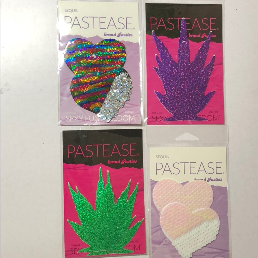 PASTEASE 4 PAIRS NEW SEQUIN HEARTS & LEAF